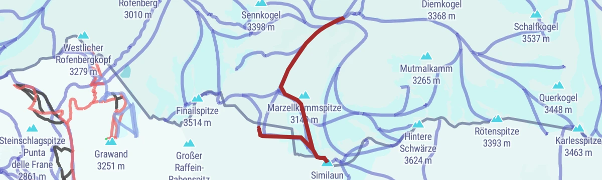 Route map: Martin-Busch-Hütte über den Similaun zur Similaunhütte